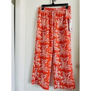 Classic Concepts Women’s Orange White Floral Wide-Leg Pants Polyester M